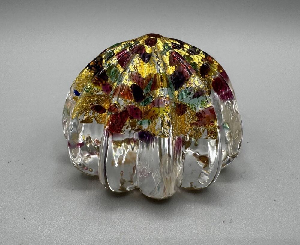 Robert Held Sea Urchin Paperweight Confetti Rainbow & Gold Signed Canada Vintage